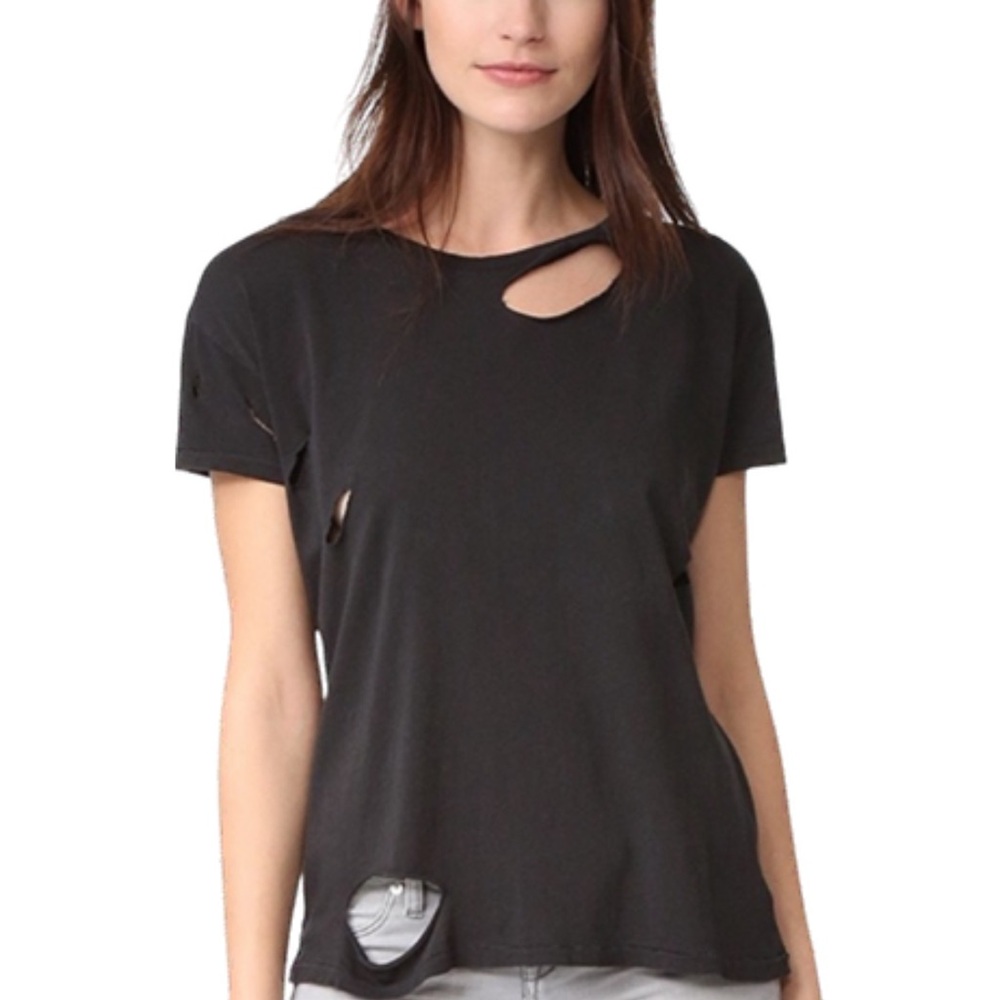 Anine Bing Black Distressed Short Sleeve Tee